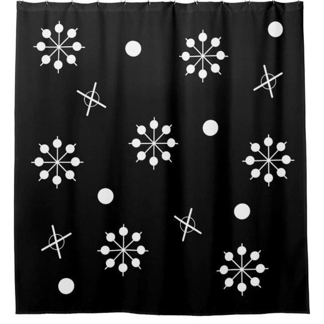 Atomic Age Starbursts Black White 2 Shower Curtain (Front)