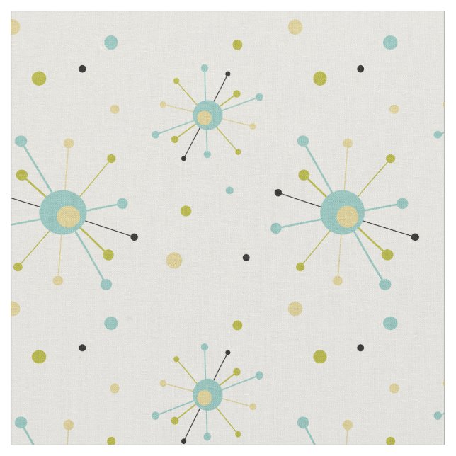 Atomic Age Starbursts Mid Century Modern Pattern Fabric (Close Up)