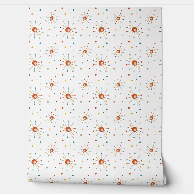 Atomic Age Starbursts Mid Century Modern Pattern Wallpaper (Unrolling)