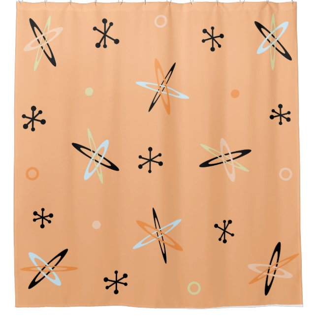 Atomic Age Starbursts Orange Shower Curtain (Front)