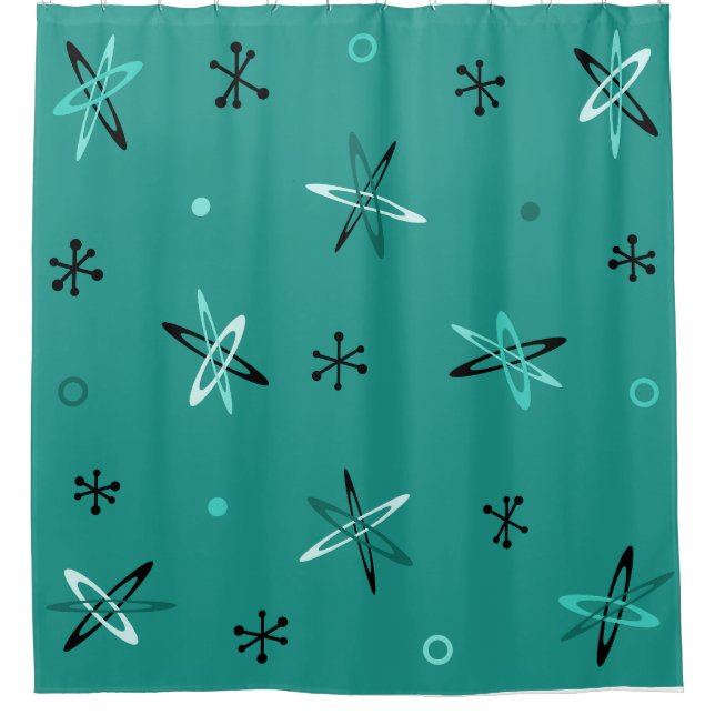 Atomic Age Starbursts Teal Shower Curtain (Front)