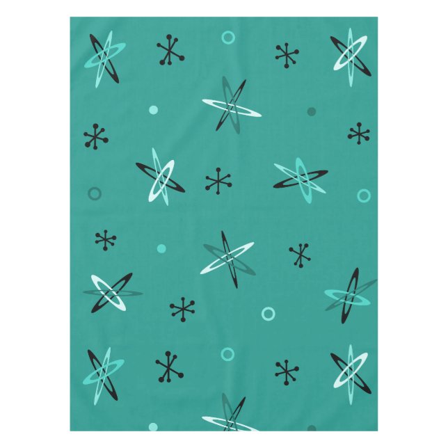 Atomic Age Starbursts Teal Tablecloth (Front)