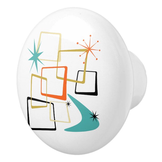 Atomic Age Stars Boomerang Squares Mid-Century Ceramic Knob (Right)