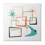 Atomic Age Stars Boomerang Squares Mid Century Ceramic Tile<br><div class="desc">Add that splash of fun and colour to your kitchen or bathroom with this fabulous atomic era mid century modern ceramic tile. This design features abstract squares,  starbursts,  and a boomerang in the colours of orange,  turquoise,  yellow,  gold,  and black... so funky!</div>