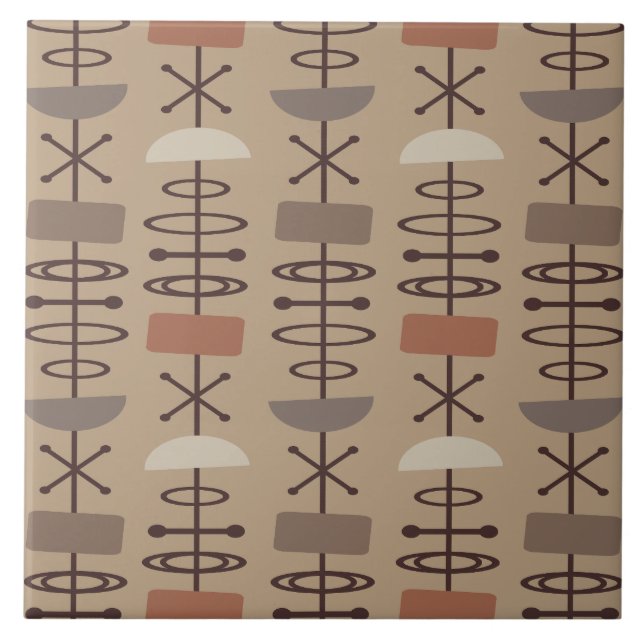 Atomic Age Symbols Earth Tones Ceramic Tile (Front)