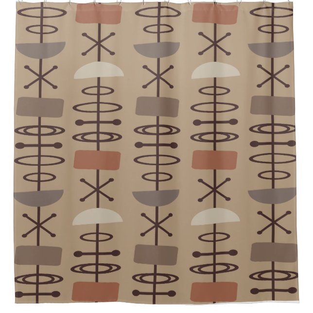 Atomic Age Symbols Earth Tones Shower Curtain (Front)