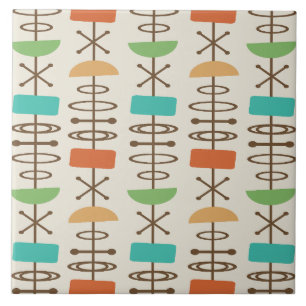Atomic Age Symbols Multicolored Ceramic Tile