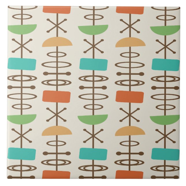 Atomic Age Symbols Multicolored Ceramic Tile (Front)
