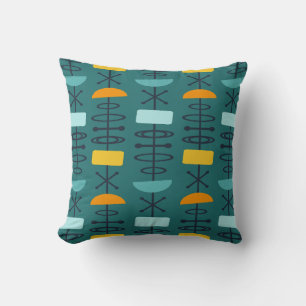 Atomic Age Symbols Teal Multicolored Cushion
