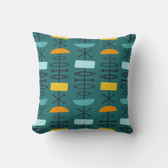 Atomic Age Symbols Teal Multicolored Cushion (Front)