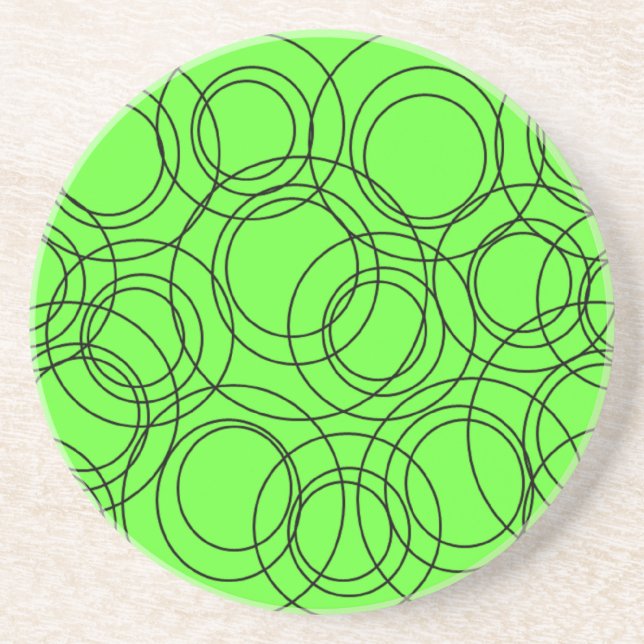 Atomic Black Circles on Lime Coaster (Front)