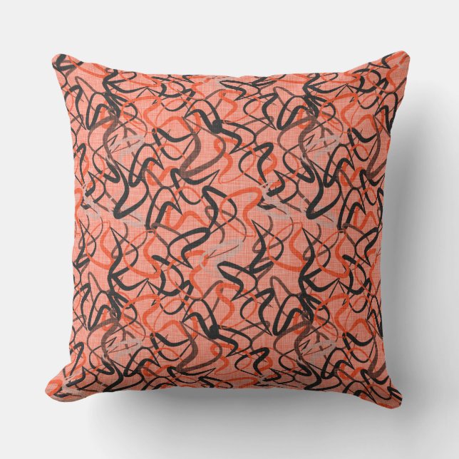Atomic Boomerangs | Coral, Black & Grey Retro Cushion (Front)