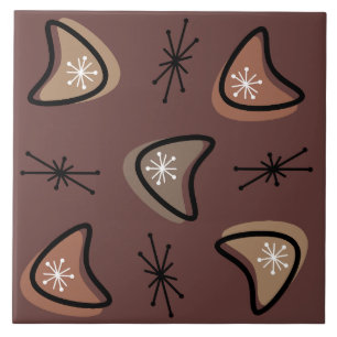 Atomic Boomerangs Starbursts Dark Academia Ceramic Tile