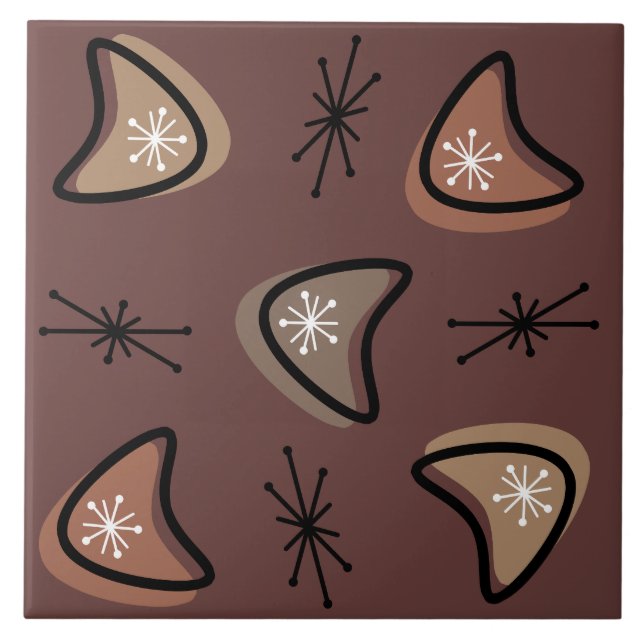 Atomic Boomerangs Starbursts Dark Academia Ceramic Tile (Front)