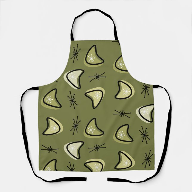 Atomic Boomerangs Starbursts Olive Green Apron (Front)