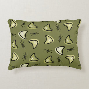 Atomic Boomerangs Starbursts Olive Green Decorative Cushion
