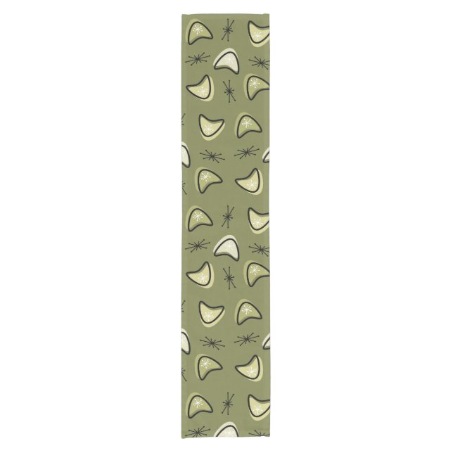Atomic Boomerangs Starbursts Olive Green Short Table Runner (Front)