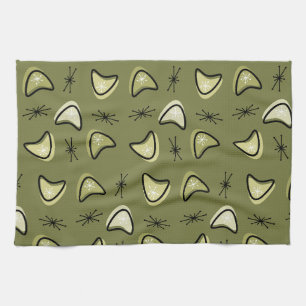 Atomic Boomerangs Starbursts Olive Green Tea Towel