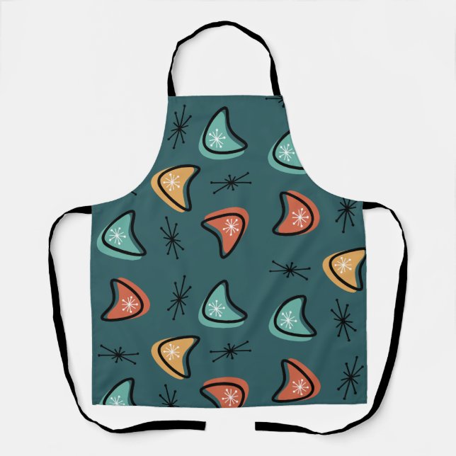 Atomic Boomerangs Starbursts Teal Apron (Front)