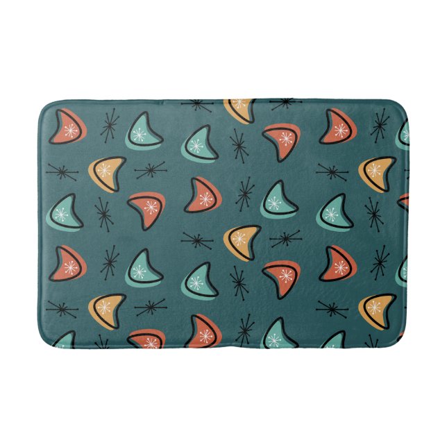 Atomic Boomerangs Starbursts Teal Bath Mat (Front)