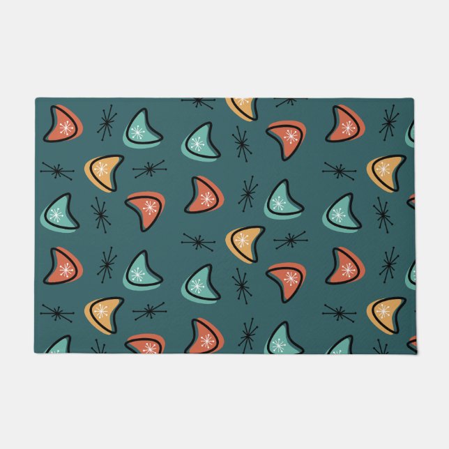 Atomic Boomerangs Starbursts Teal Doormat (Front)