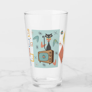 Atomic Cat 16oz Pint Glass Mid-Century Modern 