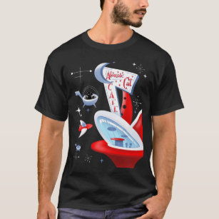 Atomic Cat Cafe Retro Futuristic Kitty Spaceport T-Shirt