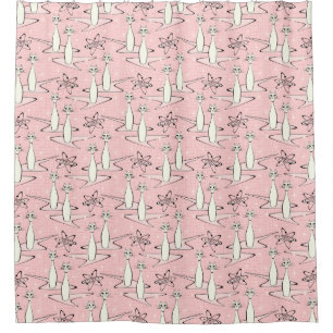 Atomic Cat Field - Pink ©studioxtine Shower Curtain