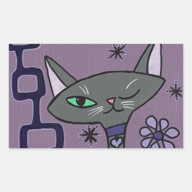 Atomic Cat in Purple Rectangular Sticker (Front)