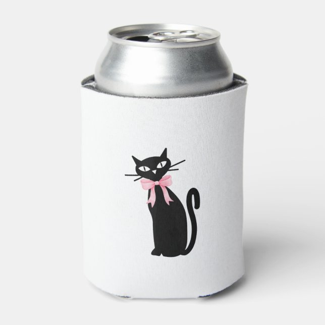 Atomic Cat With Pink Bow Cat Girly Clean Girl Kitt Can Cooler (Can Front)