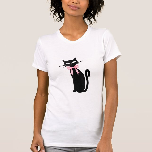Atomic Cat With Pink Bow Cat Girly Clean Girl Kitt T-Shirt (Front)