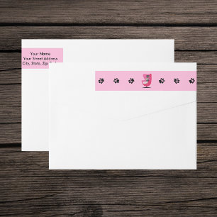 Atomic Cats in Pink Chair Black Paw Prints Pink Wrap Around Label