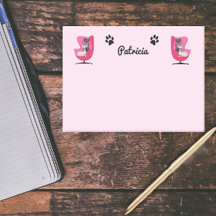 Atomic Cats in Pink Chair Paw Prints Pale Pink Post-it Notes
