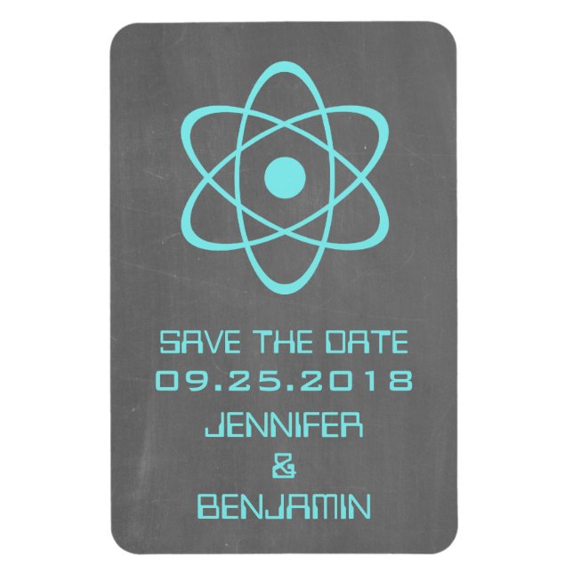Atomic Chalkboard Save the Date Magnet, Aqua Magnet (Vertical)