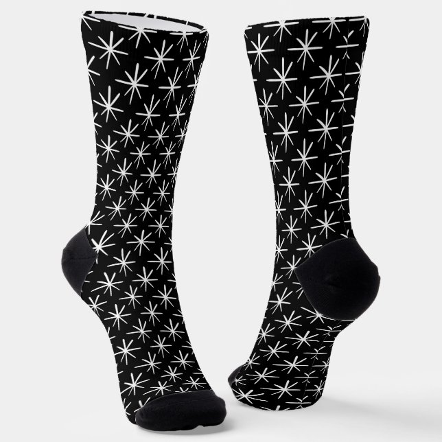 Atomic Christmas Socks Stars Snowflakes Black (Angled)