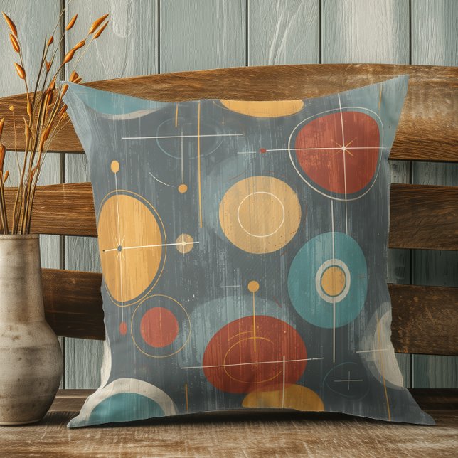 Atomic Circles – Greige & Teal Mid Century Modern Cushion (Creator Uploaded)