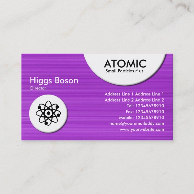 Atomic Circles - Purple Brushed Texture Business Card (Front)