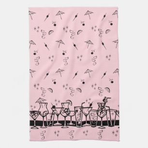 Atomic Cocktails on Pink Tea Towel