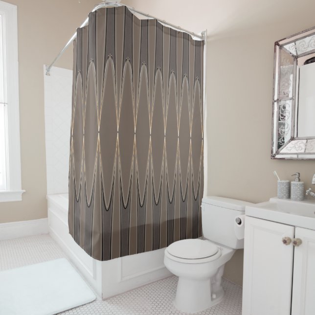 Atomic Diamond Shower Curtain, Taupe & Mocha Tones Shower Curtain (In Situ)
