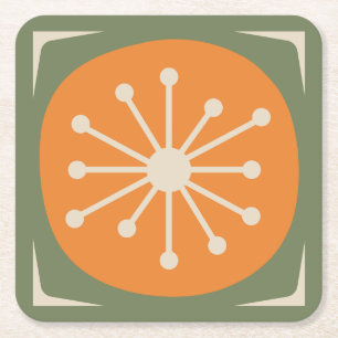 Atomic Dot Mid Century Modern Retro 50s 60s Square Paper Coaster