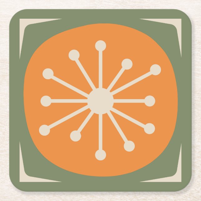Atomic Dot Mid Century Modern Retro 50s 60s Square Paper Coaster (Front)