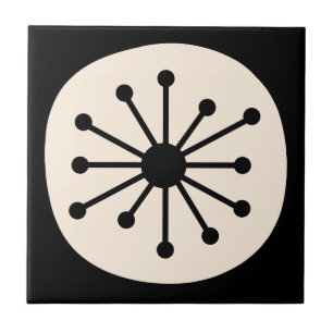 Atomic Dot Mid Century Modern Retro Black & Cream Ceramic Tile
