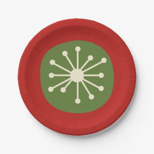 Atomic Dot Retro Mid Century Minimal 50s Christmas Paper Plate