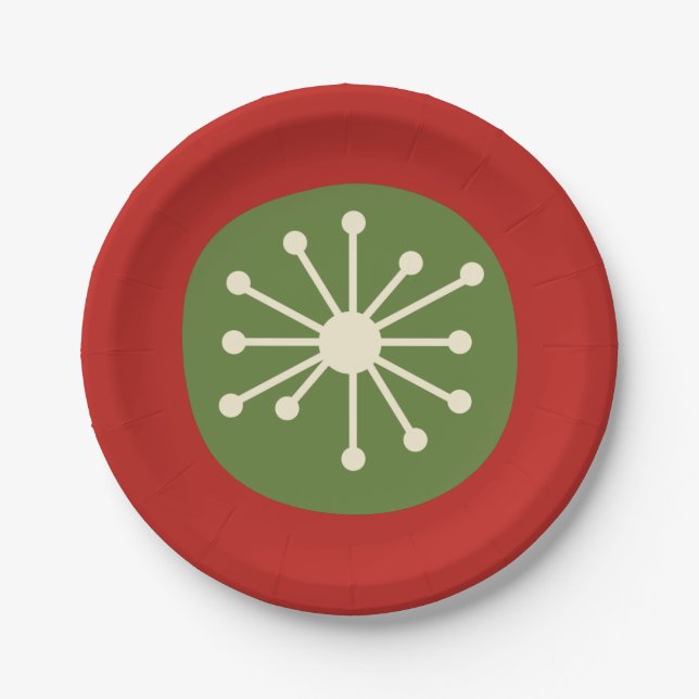 Atomic Dot Retro Mid Century Minimal 50s Christmas Paper Plate (Front)