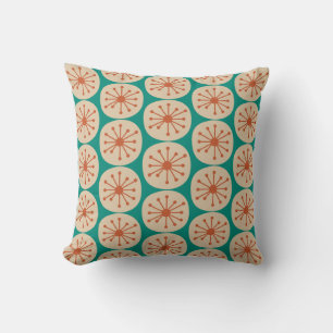 Atomic Dots Mid Mod Pattern Orange Turquoise Cushion