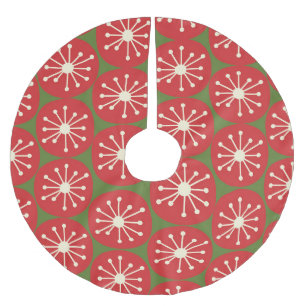 Atomic Dots Midcentury Modern Retro Red and Green Brushed Polyester Tree Skirt