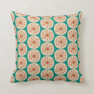 Atomic Dots Retro Mid Mod Pattern Orange Turquoise Cushion