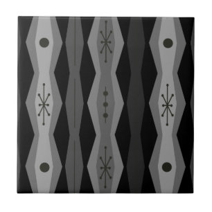 Atomic Era Abstract Columns Black Grey Ceramic Tile
