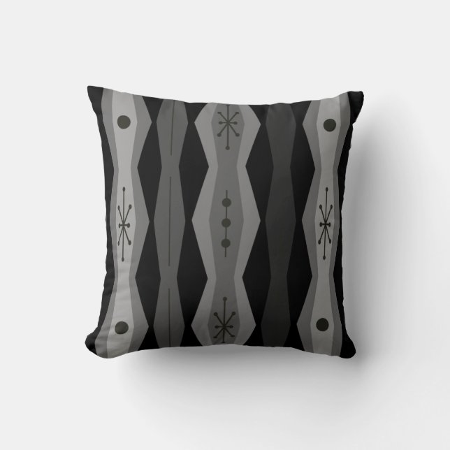 Atomic Era Abstract Columns Black Grey Cushion (Front)