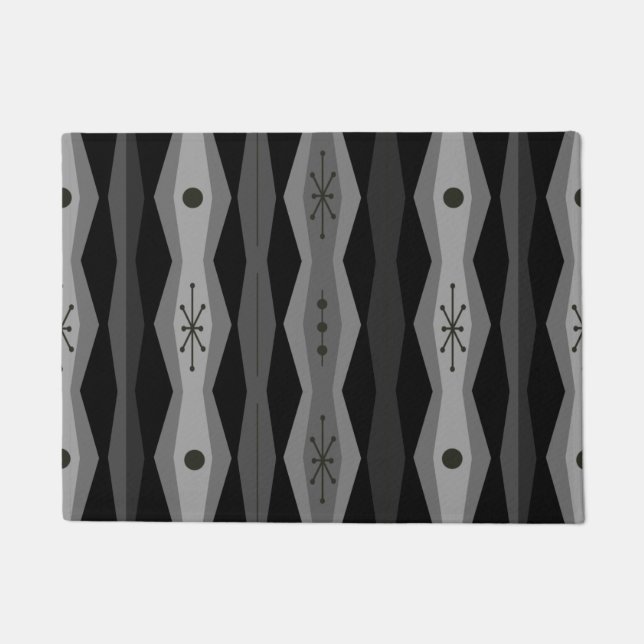Atomic Era Abstract Columns Black Grey Doormat (Front)